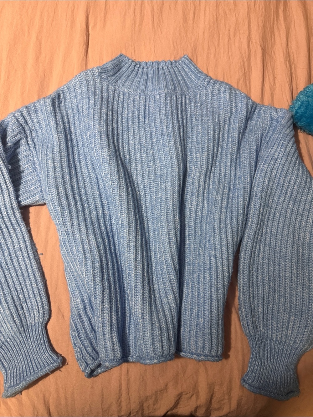 SO Light Blue Ribbed Mock Neck Sweater